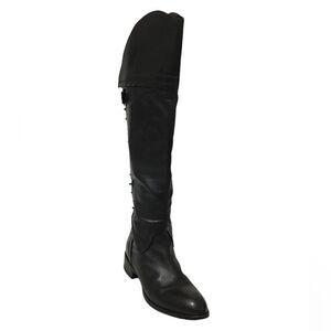 Anthropologie Area Forte Knee High Black Leather Studded Riding Boots Size 37
